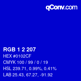 カラーコード: RGB 1 2 207 | qconv.com