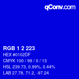 カラーコード: RGB 1 2 223 | qconv.com
