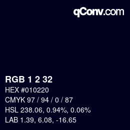 カラーコード: RGB 1 2 32 | qconv.com