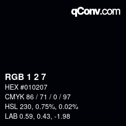 Color code: RGB 1 2 7 | qconv.com