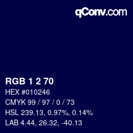 カラーコード: RGB 1 2 70 | qconv.com