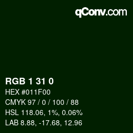 Color code: RGB 1 31 0 | qconv.com