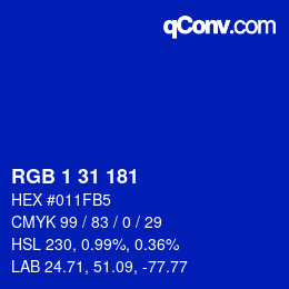 カラーコード: RGB 1 31 181 | qconv.com