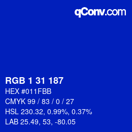 Color code: RGB 1 31 187 | qconv.com
