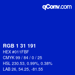 Color code: RGB 1 31 191 | qconv.com