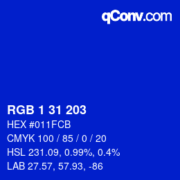 Color code: RGB 1 31 203 | qconv.com