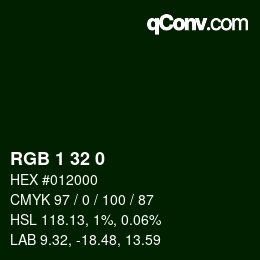 カラーコード: RGB 1 32 0 | qconv.com