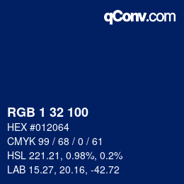 Farbcode: RGB 1 32 100 | qconv.com