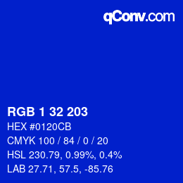 Color code: RGB 1 32 203 | qconv.com
