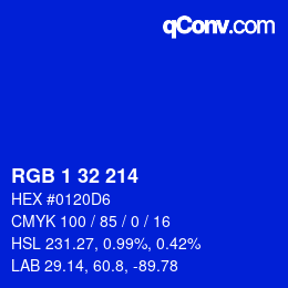 カラーコード: RGB 1 32 214 | qconv.com