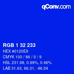 Farbcode: RGB 1 32 233 | qconv.com