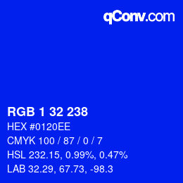 Farbcode: RGB 1 32 238 | qconv.com