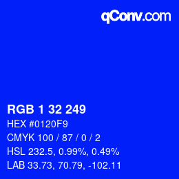 カラーコード: RGB 1 32 249 | qconv.com