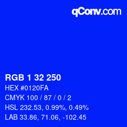 颜色代码: RGB 1 32 250 | qconv.com