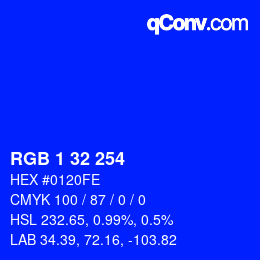 颜色代码: RGB 1 32 254 | qconv.com