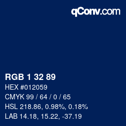カラーコード: RGB 1 32 89 | qconv.com