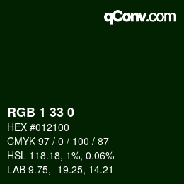 カラーコード: RGB 1 33 0 | qconv.com