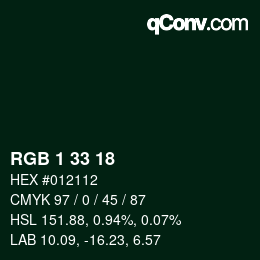 Color code: RGB 1 33 18 | qconv.com