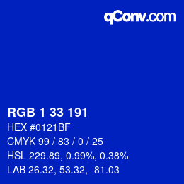 Color code: RGB 1 33 191 | qconv.com