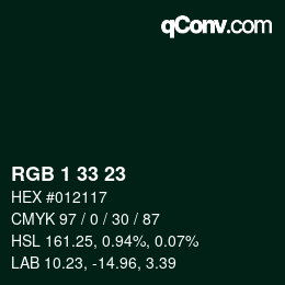 Color code: RGB 1 33 23 | qconv.com