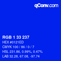 Color code: RGB 1 33 237 | qconv.com