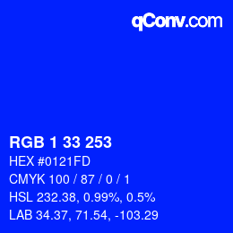 Color code: RGB 1 33 253 | qconv.com