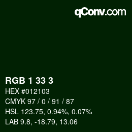 Color code: RGB 1 33 3 | qconv.com
