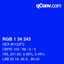 Color code: RGB 1 34 243 | qconv.com