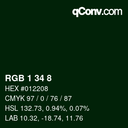 カラーコード: RGB 1 34 8 | qconv.com