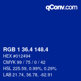 カラーコード: RGB 1 36.4 148.4 | qconv.com