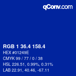 カラーコード: RGB 1 36.4 158.4 | qconv.com