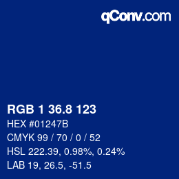カラーコード: RGB 1 36.8 123 | qconv.com