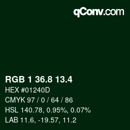 カラーコード: RGB 1 36.8 13.4 | qconv.com