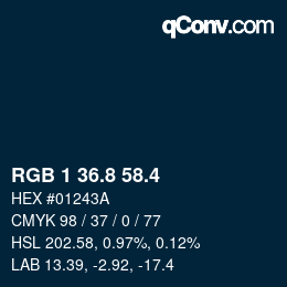 カラーコード: RGB 1 36.8 58.4 | qconv.com