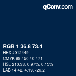 カラーコード: RGB 1 36.8 73.4 | qconv.com