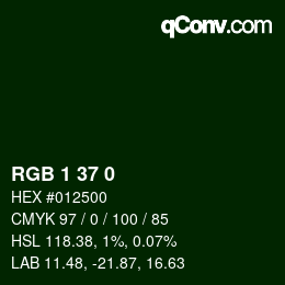 Color code: RGB 1 37 0 | qconv.com