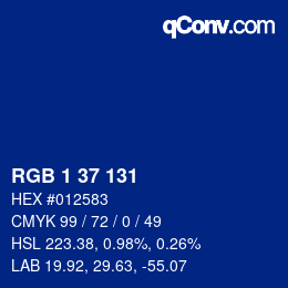 Color code: RGB 1 37 131 | qconv.com