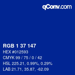 颜色代码: RGB 1 37 147 | qconv.com