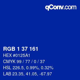 カラーコード: RGB 1 37 161 | qconv.com