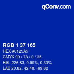 カラーコード: RGB 1 37 165 | qconv.com