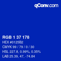颜色代码: RGB 1 37 178 | qconv.com