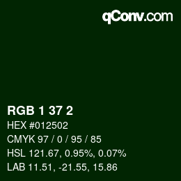 Color code: RGB 1 37 2 | qconv.com