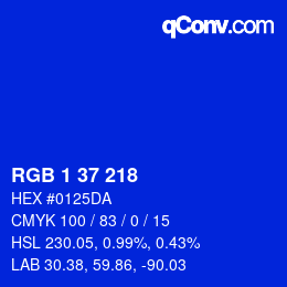 カラーコード: RGB 1 37 218 | qconv.com
