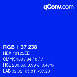 Color code: RGB 1 37 238 | qconv.com