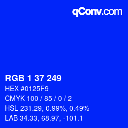 Color code: RGB 1 37 249 | qconv.com