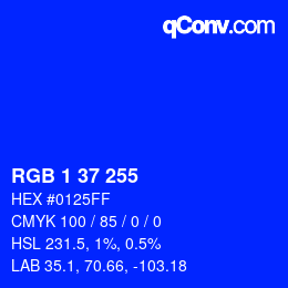 颜色代码: RGB 1 37 255 | qconv.com