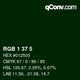 カラーコード: RGB 1 37 5 | qconv.com