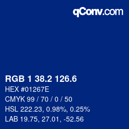 カラーコード: RGB 1 38.2 126.6 | qconv.com