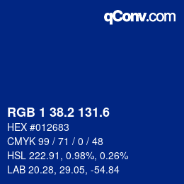 カラーコード: RGB 1 38.2 131.6 | qconv.com