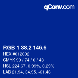 カラーコード: RGB 1 38.2 146.6 | qconv.com